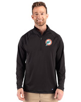 Miami Dolphins Historic Cutter & Buck Prospect Recycled Featherlight Stretch Mens Quarter Zip Black Front