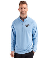 Washington Nationals City Connect- Cutter & Buck Prospect Recycled Featherlight Stretch Mens Quarter Zip Atlas Light Blue Front