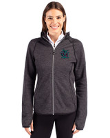 Miami Marlins City Connect- Cutter & Buck Mainsail Sweater-Knit Womens Full Zip Hooded Jacket Charcoal Heather Front