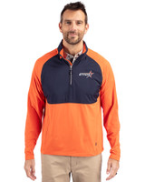 Houston Astros City Connect- Cutter & Buck Adapt Recycled Soft Knit Stretch Mens Hybrid Quarter Zip Pullover  College Orange/Navy Blue Front