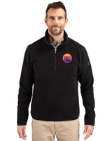 Colorado Rockies City Connect- Cutter & Buck Cascade Epic Comfort Recycled Sherpa Fleece Mens Quarter Zip Jacket Black Front