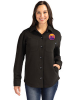 Colorado Rockies City Connect- Cutter & Buck Roam Recycled Buttery-Soft Knit Womens Button Down Shirt Jacket Black Front