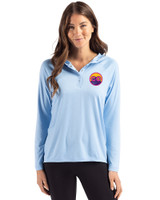 Colorado Rockies City Connect- Cutter & Buck Coastline Recycled Double Peached Womens Hooded Pullover Atlas Light Blue Front
