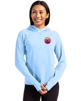 Colorado Rockies City Connect- Cutter & Buck Adapt Recycled Soft Knit Stretch Womens Hooded Pullover Atlas Heather Front