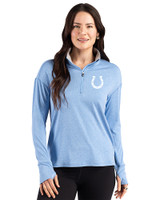 Indianapolis Colts Monochromatic Cutter & Buck Forge Recycled Four-Way Stretch Womens Quarter Zip Pullover Dark Atlas Heather Front
