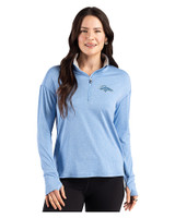 Denver Broncos Mono Cutter & Buck Forge Recycled Four-Way Stretch Womens Quarter Zip Pullover Dark Atlas Heather Front