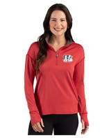 Cincinnati Bengals Americana Cutter & Buck Forge Recycled Four-Way Stretch Womens Quarter Zip Pullover Cardinal Red Heather Front