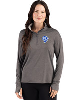 Los Angeles Rams Historic Cutter & Buck Forge Recycled Four-Way Stretch Womens Quarter Zip Pullover Dark Black Heather Front