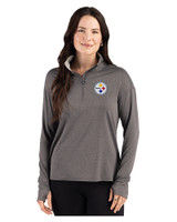 Pittsburgh Steelers Cutter & Buck Forge Recycled Four-Way Stretch Womens Quarter Zip Pullover Dark Black Heather Front