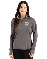 Pittsburgh Steelers Cutter & Buck Forge Recycled Four-Way Stretch Womens Quarter Zip Pullover Dark Black Heather Front