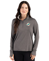 Miami Dolphins Cutter & Buck Forge Recycled Four-Way Stretch Womens Quarter Zip Pullover Dark Black Heather Front