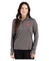 Denver Broncos Historic Cutter & Buck Forge Recycled Four-Way Stretch Womens Quarter Zip Pullover Dark Black Heather Front