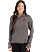 Buffalo Bills Historic Cutter & Buck Forge Recycled Four-Way Stretch Womens Quarter Zip Pullover Dark Black Heather Front