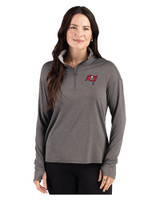 Tampa Bay Buccaneers Cutter & Buck Forge Recycled Four-Way Stretch Womens Quarter Zip Pullover Dark Black Heather Front
