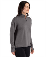 Cleveland Browns Historic Cutter & Buck Forge Recycled Four-Way Stretch Womens Quarter Zip Pullover Dark Black Heather Side