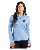 Philadelphia Phillies City Connect Cutter & Buck Forge Recycled Four-Way Stretch Womens Quarter Zip Pullover Dark Atlas Heather Front