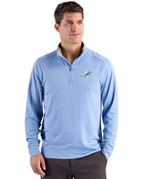 Miami Dolphins Mono Cutter & Buck Forge Recycled Four-Way Stretch Mens Quarter Zip Pullover Dark Atlas Heather Front