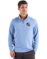 Carolina Panthers NFL Helmet Cutter & Buck Forge Recycled Four-Way Stretch Mens Quarter Zip Pullover Dark Atlas Heather Front