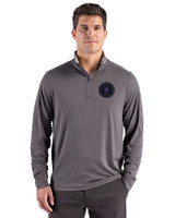 NY Mets City Connect Cutter & Buck Forge Recycled Four-Way Stretch Mens Quarter Zip Pullover Dark Black Heather Front