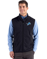 Detroit Lions Cutter & Buck Hunts Point Recycled Fleece Mens Hybrid Full Zip Vest Black Front