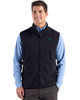 Carolina Panthers Cutter & Buck Hunts Point Recycled Fleece Mens Hybrid Full Zip Vest Black Front