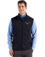 Philadelphia Eagles Historic -  Cutter & Buck Hunts Point Recycled Fleece Mens Hybrid Full Zip Vest Black Front