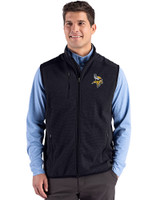 Minnesota Vikings Cutter & Buck Hunts Point Recycled Fleece Mens Hybrid Full Zip Vest Black Front