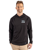 Cincinnati Bengals Mono Cutter & Buck Prospect Recycled Featherlight Stretch Mens Big & Tall Hooded Pullover Black Front