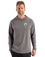 Los Angeles Chargers Historic Cutter & Buck Prospect Recycled Featherlight Stretch Mens Big & Tall Hooded Pullover Elemental Grey Front