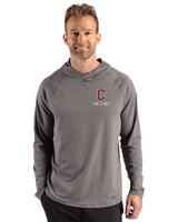 Cleveland Guardians City Connect Cutter & Buck Prospect Recycled Featherlight Stretch Mens Big & Tall Hooded Pullover Elemental Grey Front