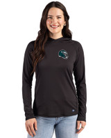 Philadelphia Eagles NFL Helmet Cutter & Buck Prospect Recycled Featherlight Stretch Womens Hooded Pullover Black Front