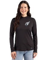 Arizona Cardinals Mono Cutter & Buck Prospect Recycled Featherlight Stretch Womens Hooded Pullover Black Front
