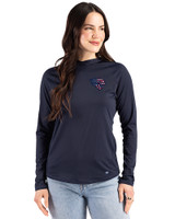 Jacksonville Jaguars Americana Cutter & Buck Prospect Recycled Featherlight Stretch Womens Hooded Pullover Navy Blue Front
