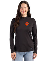 Cincinnati Bengals Historic Cutter & Buck Prospect Recycled Featherlight Stretch Womens Hooded Pullover Black Front