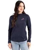 Detroit Lions Americana Cutter & Buck Prospect Recycled Featherlight Stretch Womens Hooded Pullover Navy Blue Front