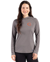 Chicago Bears Cutter & Buck Prospect Recycled Featherlight Stretch Womens Hooded Pullover Elemental Grey Front