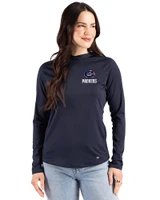 Green Bay Packers Americana Cutter & Buck Prospect Recycled Featherlight Stretch Womens Hooded Pullover Navy Blue Front