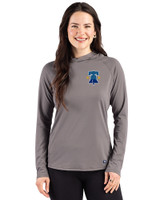 Philadelphia Phillies City Connect Cutter & Buck Prospect Recycled Featherlight Stretch Womens Hooded Pullover Elemental Grey Front