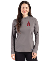 Los Angeles Angels City Connect Cutter & Buck Prospect Recycled Featherlight Stretch Womens Hooded Pullover Elemental Grey Front