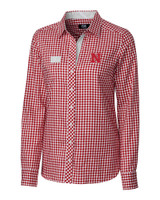 Nebraska Cornhuskers Cutter & Buck Womens Long Sleeve League Gingham Shirt Cardinal Red Mannequin
