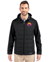 Colorado Rockies City Connect- Cutter & Buck Evoke Epic Versatility Recycled Hybrid Softshell Mens Full Zip Hooded Jacket Black Front