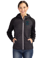 Miami Marlins City Connect- Cutter & Buck Rainier Recycled Insulated Hybrid Puffer Womens Full Zip Jacket Black Front