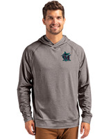 Miami Marlins City Connect- Cutter & Buck Adapt Recycled Soft Knit Stretch Mens Heathered Hooded Pullover Black Heather Front
