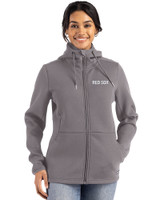 Boston Red Sox City Connect- Cutter & Buck Roam Recycled Buttery-Soft Knit Womens Full Zip Hooded Jacket Elemental Grey Front