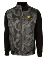 Iowa Hawkeyes Cutter & Buck Discovery Windblock Hybrid Mens Print Jacket Black/Silver Mannequin