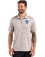 Los Angeles Rams Historic Cutter & Buck Coastline Recycled Double Peached Camo Print Mens Polo CONCRETE Front