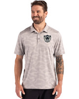 Las Vegas Raiders Historic Cutter & Buck Coastline Recycled Double Peached Camo Print Mens Polo CONCRETE Front