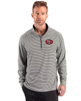 San Francisco 49ers Historic Cutter & Buck Forge Recycled Double Stripe Four-Way Stretch Mens Quarter Zip Pullover Black/White Front