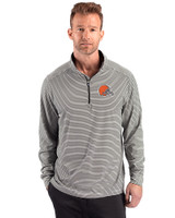 Cleveland Browns Cutter & Buck Forge Recycled Double Stripe Four-Way Stretch Mens Quarter Zip Pullover Black/White Front