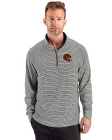 Cincinnati Bengals NFL Helmet Cutter & Buck Forge Recycled Double Stripe Four-Way Stretch Mens Quarter Zip Pullover Black/White Front